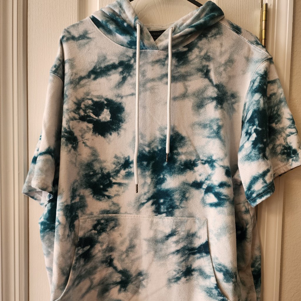 Mens Blue/Green & White Tie Dye Short Sleeve Sweatshirt Size Xl/Xg (46-48)